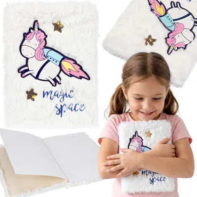 Image de Carnet en peluche tout doux avec motif licorne pour filles, journal intime/cahier scolaire ligné, format A5