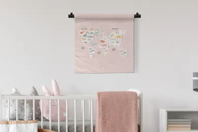 Produktbild von MuchoWow® Wandteppich Wandbehang Weltkarte - Kinder - Dinosaurier 60x60 cm Tapisserie Dekoration Wandtuch - Dekorationen - Wand Decke