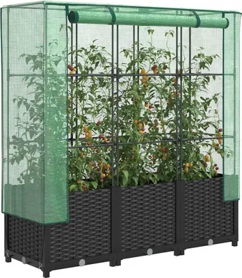 Produktbild von vidaXL Hochbeet mit Gewächshaus-Aufsatz Rattan-Optik 120x40x138 cm
