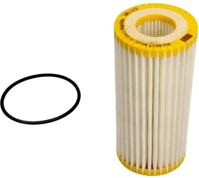 A car oil filter and a rubber gasket are shown against a white background.