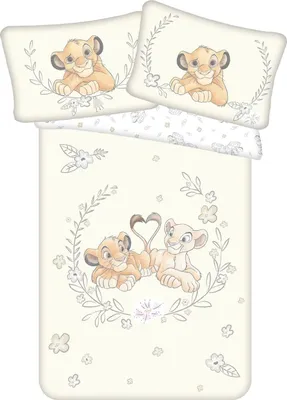 Produktbild von Disney Kinder Bettwäsche Wendemotiv Lion King Simba und Nala Blumen Bettdecke 100x135 + Kopfkissen 40x60 cm, 100 % Baumwolle