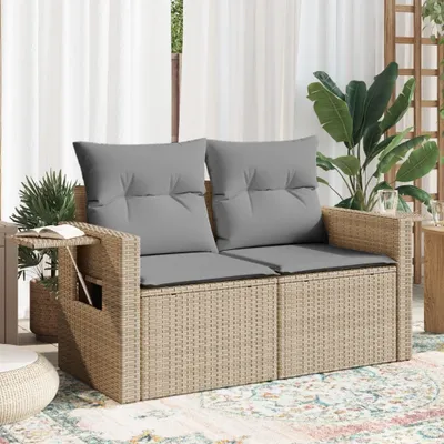 Produktbild von Gartensofa mit Kissen 2-Sitzer Beige Poly Rattan, Gartensofas 366094