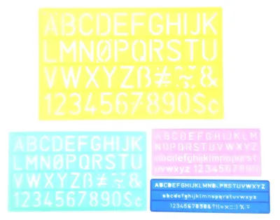 Produktbild von 4-teiliges Vorlagen-Lineal aus buntem Kunststoff mit Zahlen, Buchstaben und Mustern, Zeichenschablonen-Set für Kinder, digitale Malerei