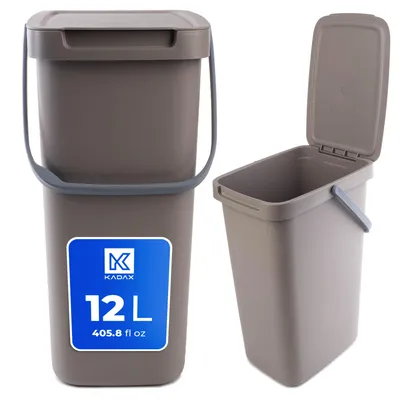 Image de KADAX Poubelle avec couvercle et poignée, Poubelle en plastique, Poubelle pour le tri sélectif (Marron, 12L)