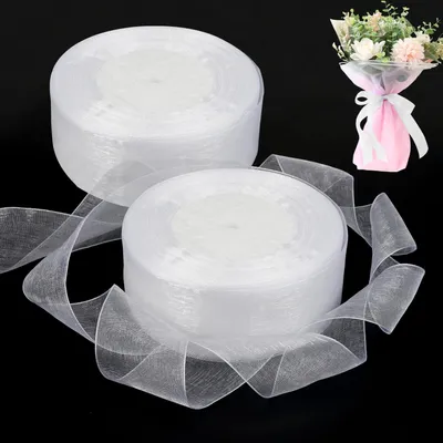 Imagen del producto de Cinta de organza 45 m x 4 cm - Brillante - Cinta decorativa - Boda - Fiesta - Transparente - Cinta decorativa