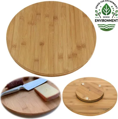 Produktbild von LS-LebenStil Servierplatte Drehteller Bambus 35cm Holztablett drehbar Drehtablett Vesperbrett Serviertablett Pizzateller Servierbrett Käsebrett