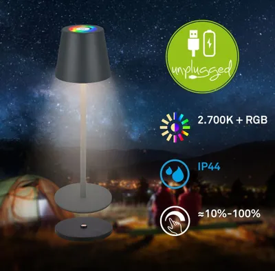 Image de Briloner Cilano RGBW LED Lampe de table sans fil IP44, Variable, tactile, sans fil, protection contre les projections d'eau, anthracite, Ø12 x 36 cm