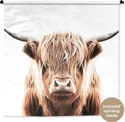 Produktbild von MuchoWow® Wandteppich Wandbehang Tiere - Schottisches Hochlandrind - Kuh 150x150 cm Tapisserie Dekoration Wandtuch - Wohnaccessoires - Modernes
