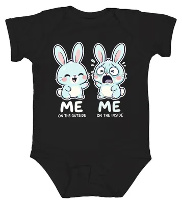Productafbeelding van "Ik van buiten, ik van binnen" - Schattig konijn, paasgeschenk, uniseks babyromper, zwart, maat 0/3