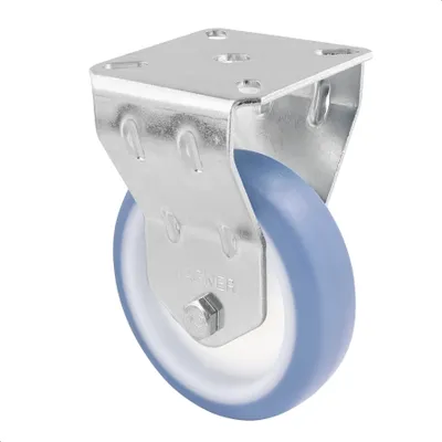Obrázok produktu pre Nábytkové koliesko WAGNER / pevné koliesko - Ø 100 mm, pozinkovaná oceľ, modrá / biela, skrutkovacia doska, nosnosť 75 kg - 23770001