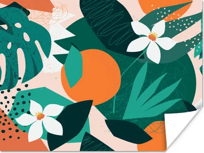 Produktbild von MuchoWow® Poster Blumen - Obst - Dschungel 80x60 cm - Kunst für zu Hause
