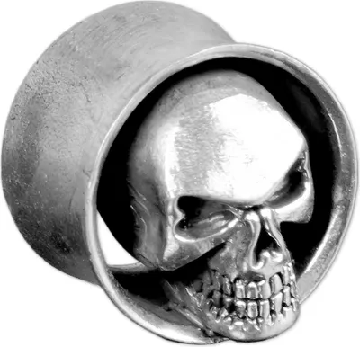 Produktbild von viva-adorno 1 Stück 6mm Flesh Tunnel Plug Messing Vintage Look Totenkopf gold silber Skull Schädel Größe 6 - 16mm Z519.D4