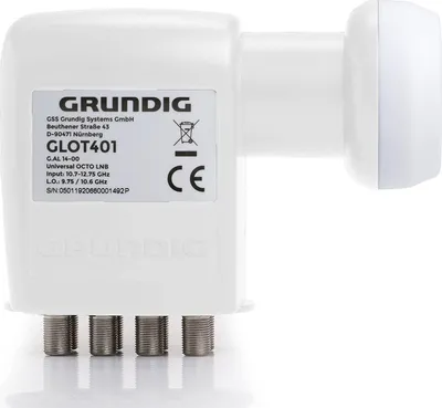 Produktbild von GSS Octo LNB Weiss für digital Satellitenschüssel, für 8 Teilnehmer, TV - 8fach, 8-Fach, mit LTE Filter - Sat, Satelliten, Full HD, 4K, 0.1dB, Wetterschutz, kälte & hitzebeständig