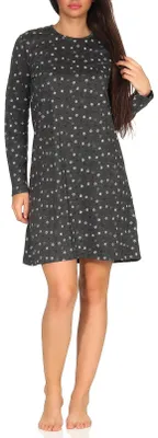 Produktbild von Damen Nachthemd Bigshirt langarm mit toller Tupfenoptik - 291 213 90 904 ; anthrazit-melange , 44