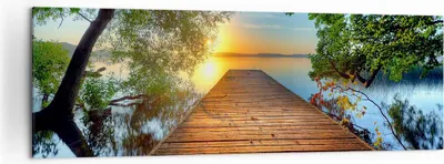 Produktbild von Bild auf Leinwand - Leinwandbild - Brücke See - 160x50cm - Wand Bild - Wanddeko - Wandbilder - Leinwanddruck - Bilder - Kunstdruck - Wanddekoration - Leinwand bilder - Wandkunst - AB160x50-3528