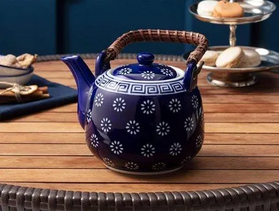 Produktbild von Traditioneller Japanischer Teekessel aus Porzellan 880 ml - grün - Kräutertee - Caydanlik - groß - Vintage