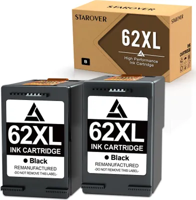 Two black ink cartridges and their packaging are displayed against a white background.