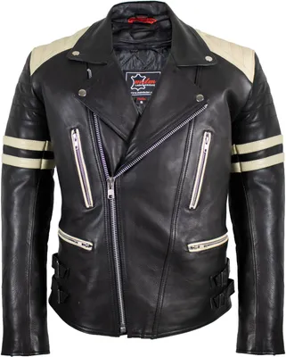 Produktbild von Motorrad Lederjacke Retro Jacke Herren 80´s Old school Bikerjacke Rocker (M)