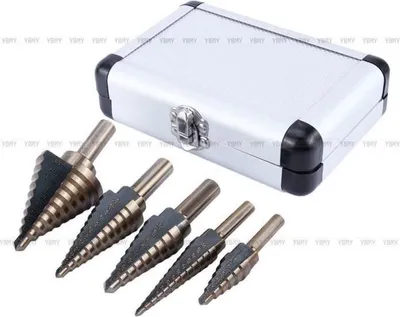 Produktbild von Stufenbohrer-Set, 5-teiliges Kegelbohrer-Set + Koffer