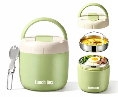 Thermobehälter 1300 ml, Warmhaltebehälter mit Löffel, Grün