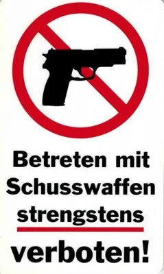 Produktbild von Hinweis-Verbotsschild - SCHUSSWAFFEN VERBOTEN - Gr. 25 x 15 cm - Kunststoffschild Waffen - 308459