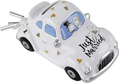 Produktbild von Keramik-Sparschwein, Sparschwein, Hochzeitskasse, Hochzeitsauto, Brautpaar im Auto
