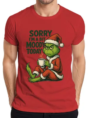 Zdjęcie produktu dla Grinch Christmas Sorry I'm a bit moody coffee śmieszna koszulka męska vintage, czerwony, XXL