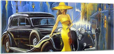 Produktbild von Bilder auf glas - frau retro stil - 100x40cm - Glasbilder - Wandbilder - Kunstdruck - zum Aufhängen bereit - Wanddekoration aus Glas - Glas Bilder - Wandbild auf Glas - Einteilig - GAB100x40-3449