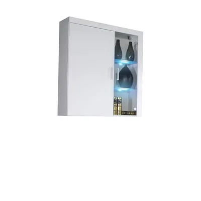 Obrázok produktu pre Závesná vitrína s LED modrým osvetlením ITABUNA - biela / lesklá biela