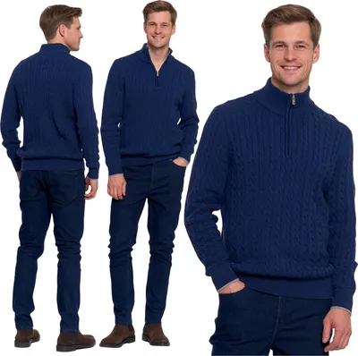 Zdjęcie produktu dla Elegancki Sweter Męski Półgolf Klasyczny Rozpinany Pod Szyją Moraj M