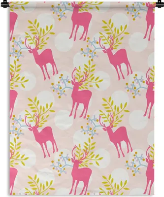 Produktbild von MuchoWow® Wandteppich Wandbehang Hirsche - Rosa - Muster 60x80 cm Tapisserie Dekoration Wandtuch - Decke - Wandtücher - Wohne