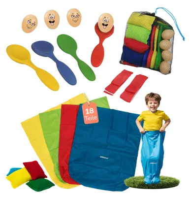 Produktbild von Partyspiele Set für Kinder - 4 actionreiche Bewegungsspiele für Kindergeburtstage, Gartenfeste & Outdoor-Spaß ab 3 Jahren
