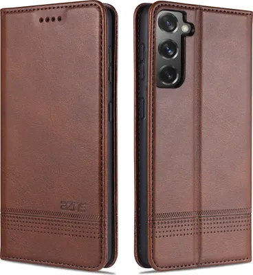 Image de LaimTop Housse en cuir pour Samsung S21 5G, étui à rabat Portefeuille Fermeture magnétique Stand Housse de protection pour Samsung Galaxy S21 5G Café