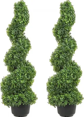 Produktbild von Famanu Kunstpflanze Spirale 122 cm - Dekorative Kunstbuxus-Toren mit 10 Ersatzblättern