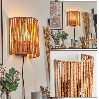 Produktbild von Cento Wandlampe aus Metall/Seil/Bast in Schwarz/Natur, Boho-Design