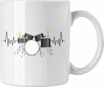 Produktbild von Trendation - Schlagzeug Herzschlag Tasse Geschenk für Schlagzeug-Spieler Hobby Geschenkidee (Weiß)