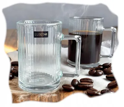 Produktbild von LUXITO Strips Glas mit Henkel für Kaffee und Tee 330ml