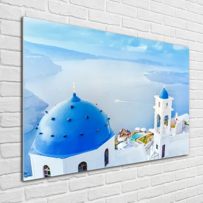 Produktbild von Tulup® Glas-Bild - 100 x 70 - Wandbild aus Glas - Wandkunst - Wandbild hinter gehärtetem Sicherheitsglas - Sehenswürdigkeiten & Architektur - Santorin - Blau