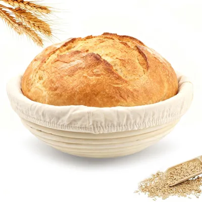 Gärmand rund 23 cm Naturrotan mit Leineneinlage