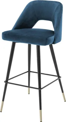 Produktbild von Casa Padrino Luxus Barstuhl Blau / Schwarz 50 x 50 x H. 100 cm - Luxus Barhocker mit Rückenlehne