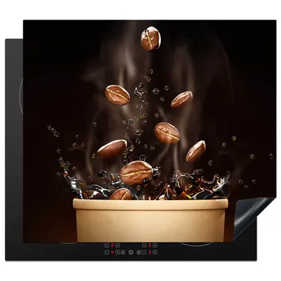 Produktbild von KitchenYeah© Herdabdeckplatte Kaffee - Schwarz - Kaffeebohnen , 58x51cm, Küche Deko, Glaskeramikkochfeld Herdabdeckung, Abdeckplatte fùr Kochfeld