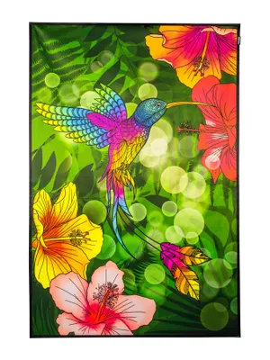 Produktbild von PSYWORK Schwarzlicht Stoffposter Neon "Kolibri Hibiskus Flower", 150x225cm