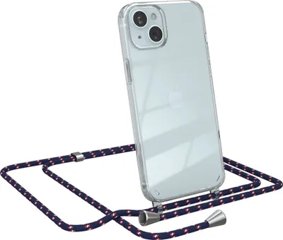 Produktbild von EAZY CASE Handykette kompatibel mit Apple iPhone 15 Plus, Handyhülle mit Umhängeband, Handykordel, Schutzhülle Clear, Band in Blau