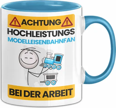 Produktbild von Modelleisenbahner Tasse Geschenk Lustiger Spruch Geschenkidee für Modelleisenbahner Achtung Hochleistungs Modelleisenbahner Bei Der Arbeit (Blau)