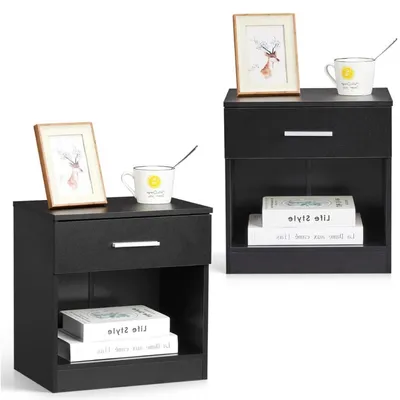 Produktbild von Nachttisch 2er Set Nachtschrank Beistelltisch Schwarz