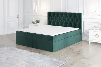 Produktbild von Boxspringbett ESTER 180x200 mit 2 Bettkästen, Bonell-Matratze und Topper. Möbel vom Hersteller- Handarbeit!Bett Komplett-Set mit Matratze,Bettkasten & Kopfteil. Stoff SAMT. Elegantes Bett mit massives Kopfteil.