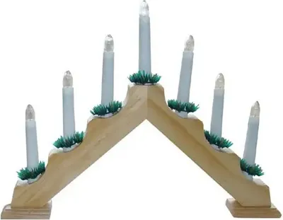 Image de Bougeoir de Noël, électrique, 7 bougies, BLANC chaud, aiguille, bois naturel, pour prise de courant