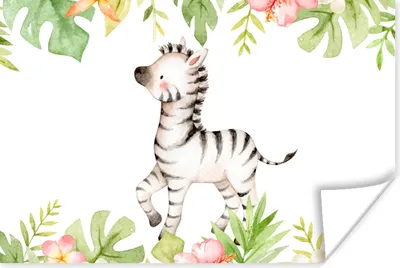 Produktbild von MuchoWow® Poster Zebra - Blumen - Dschungel - Aquarell 180x120 cm - Fotoplakat