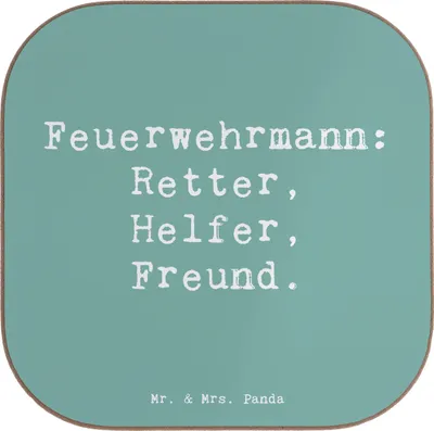 Produktbild von Mr. & Mrs. Panda Untersetzer für Gläser Spruch Feuerwehrmann Rettungsheld - Meeresbrise - Geschenk, unvergesslich, Dankeschön, gläseruntersetzer, Tischuntersetzer, Held