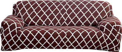 Produktbild von Stretch Sofabezug 1-teilige Polyester Elasthan Stoff Sofa Schonbezug 4-Sitzer Möbelschutzbezug mit Kissenbezug für Kinder Haustiere (Braun)